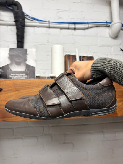 Vintage 2000s Gucci Brown Canvas/Leather Velcro Strap Sneakers