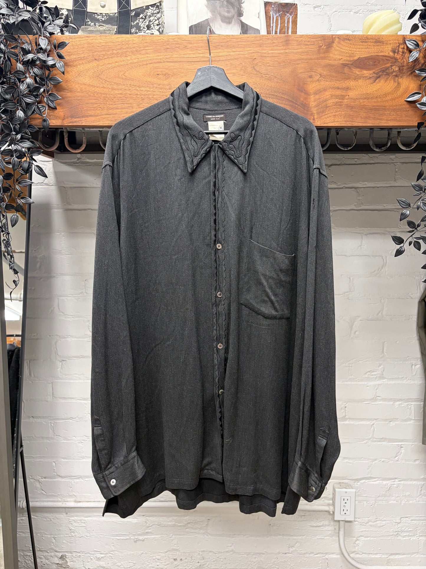 1990s Comme Des Garçons Homme Plus Lace Detail Oversized Button Down Shirt