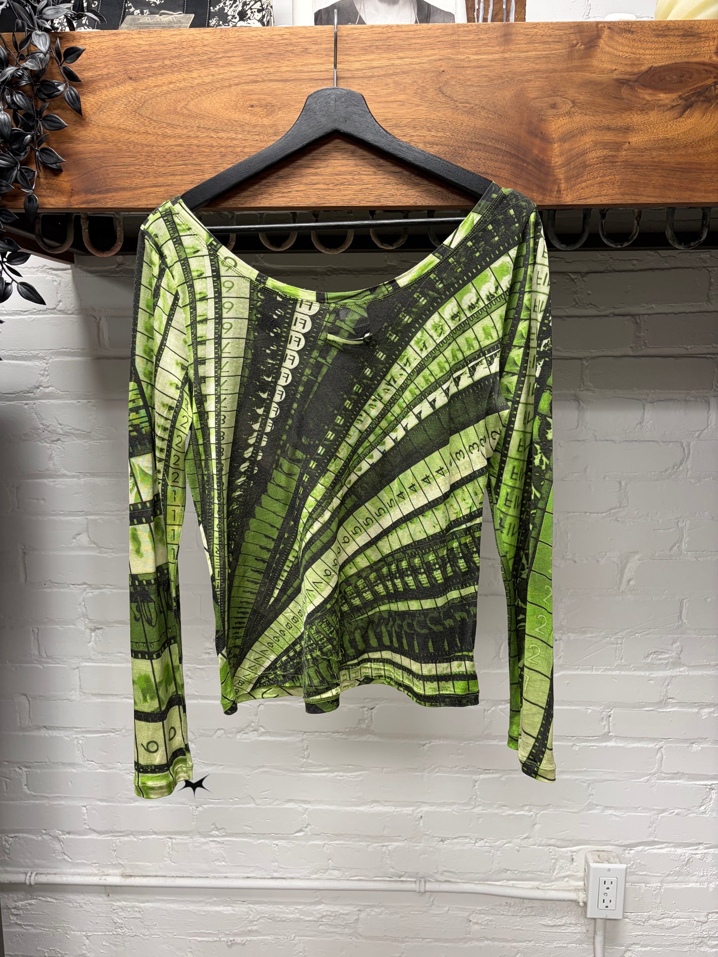 Vintage Jean Paul Gaultier ‘Film Roll’ Green Mesh Long Sleeve Shirt