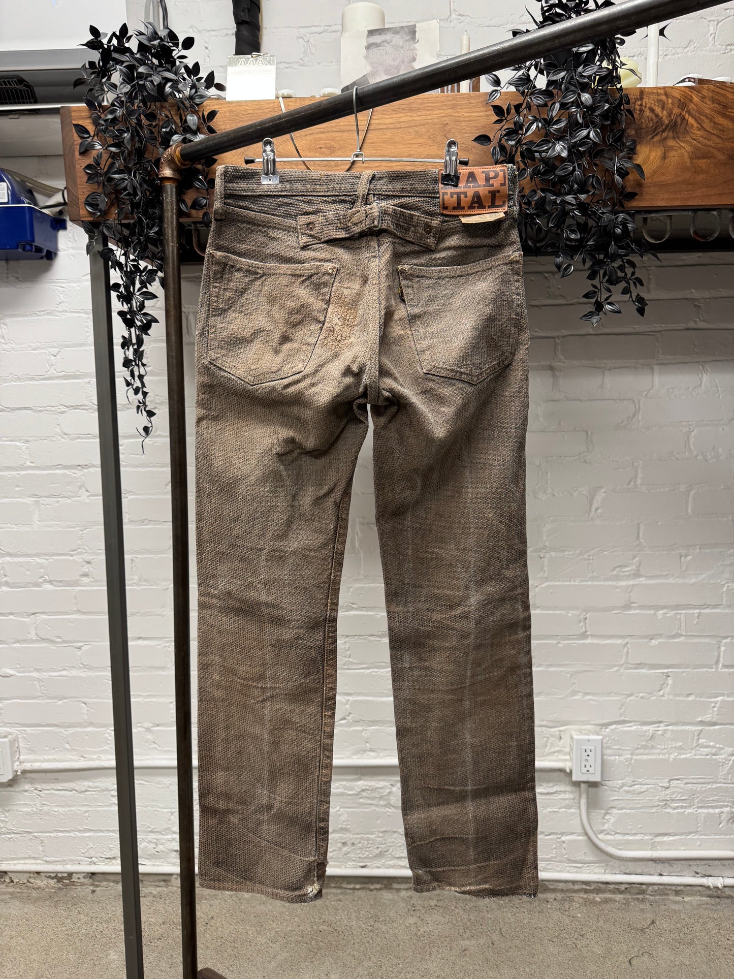 Kapital Faded Brown ‘Century’ Repaired Buckle Back Denim