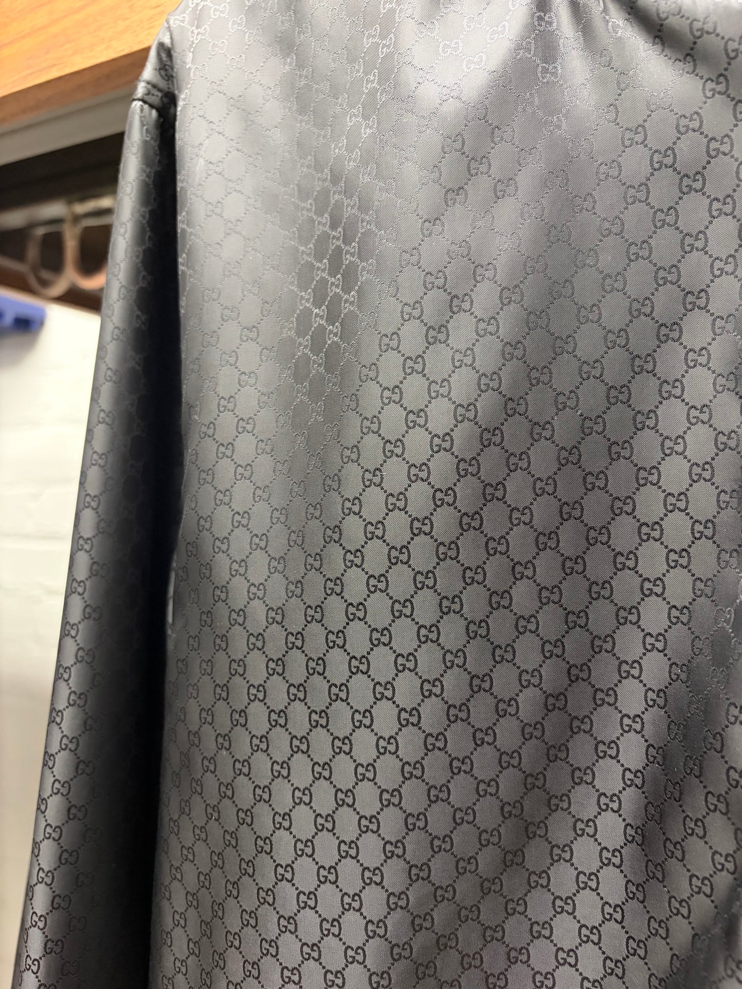 2010s Gucci GG ‘Interlock Monogram’ Silk Lined Black Bomber Jacket