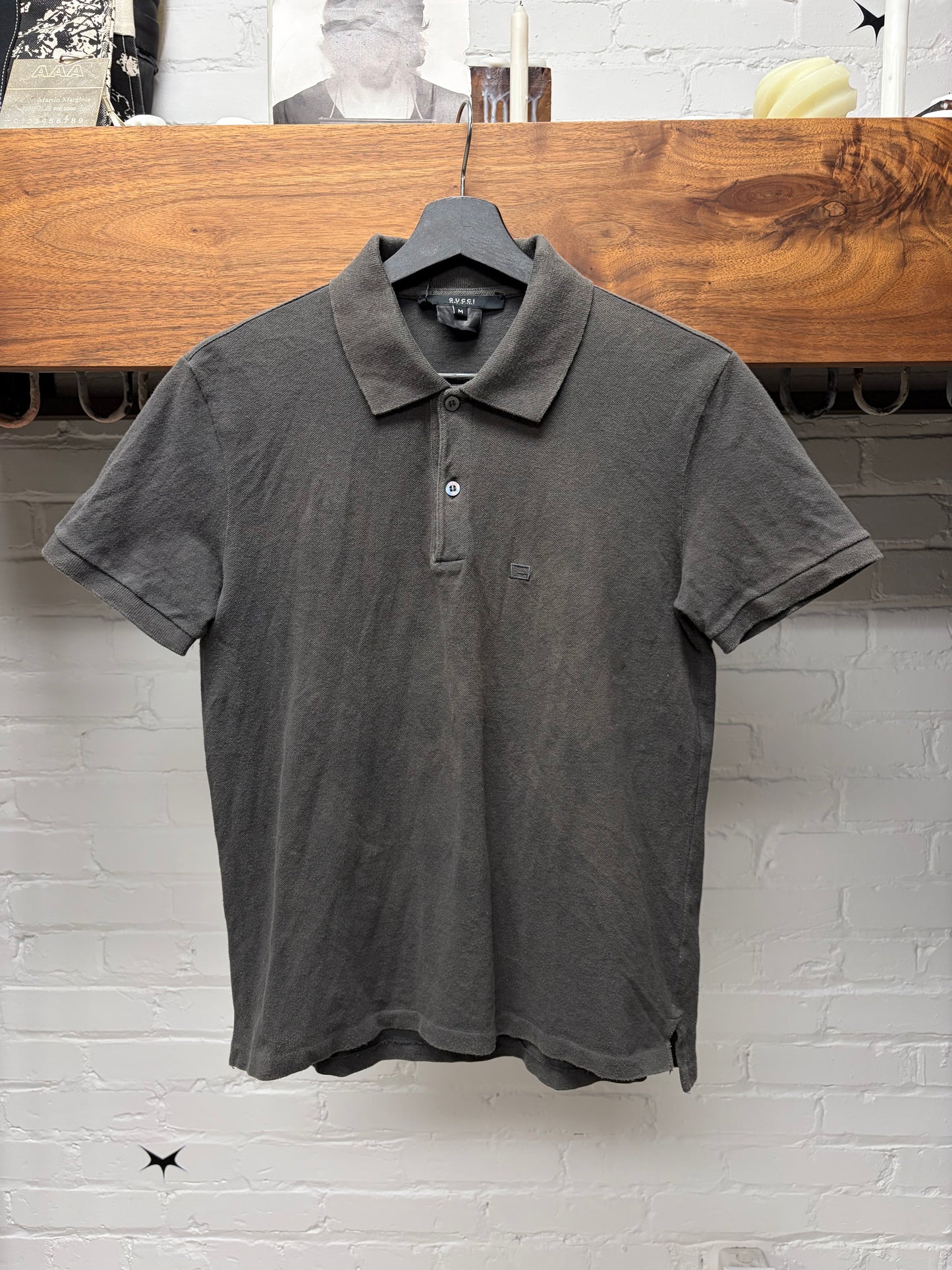 Vintage Gucci Grey Cotton ‘Small G’ Embroidered Logo Polo