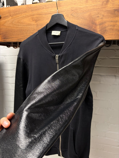 2014 Saint Laurent by Hedi Slimane Waxed Vinyl Sleeve Sweatshirt Bomber