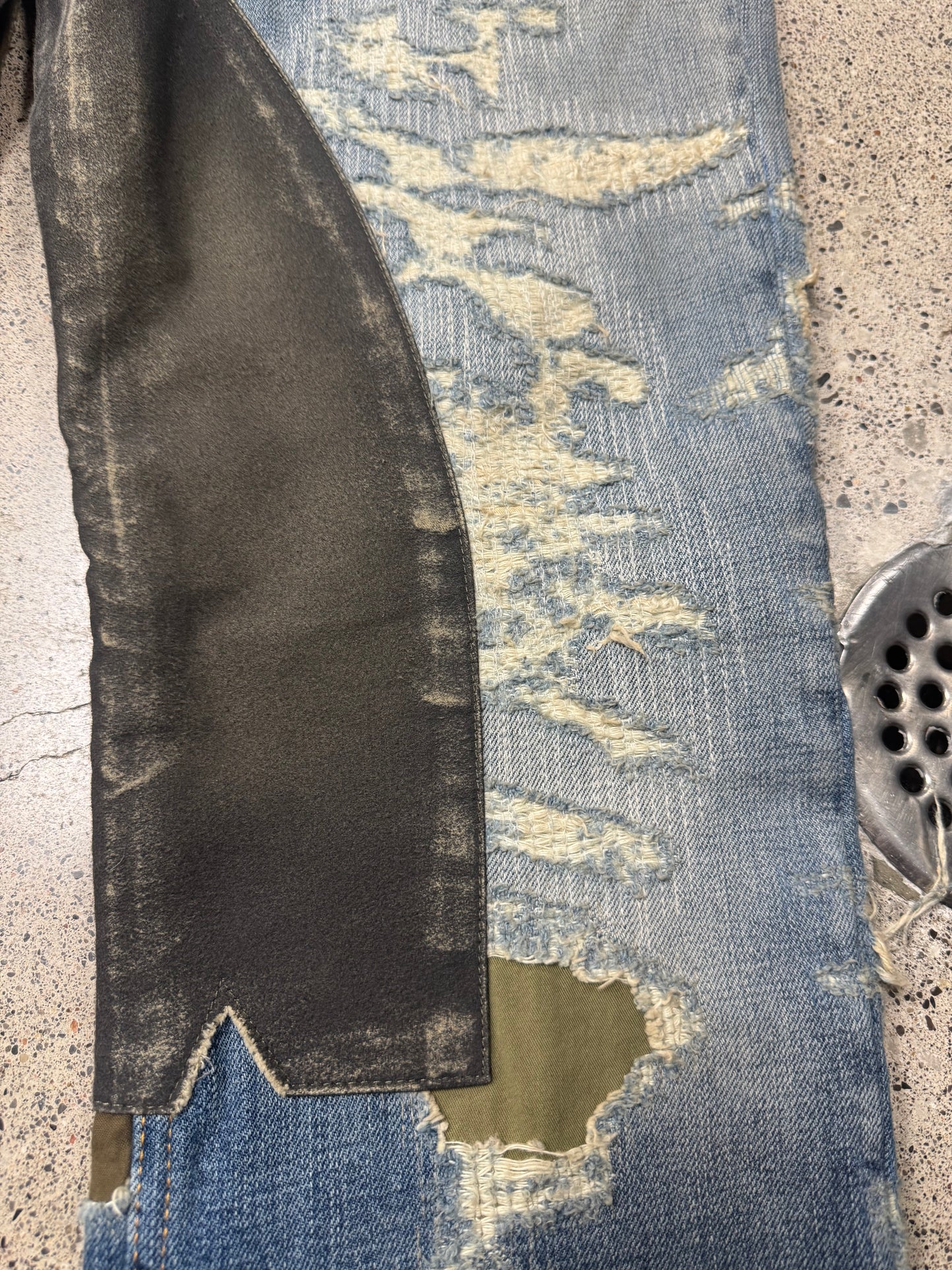 Givenchy Boro Repaired Distressed Moleskin Patched Blue Denim