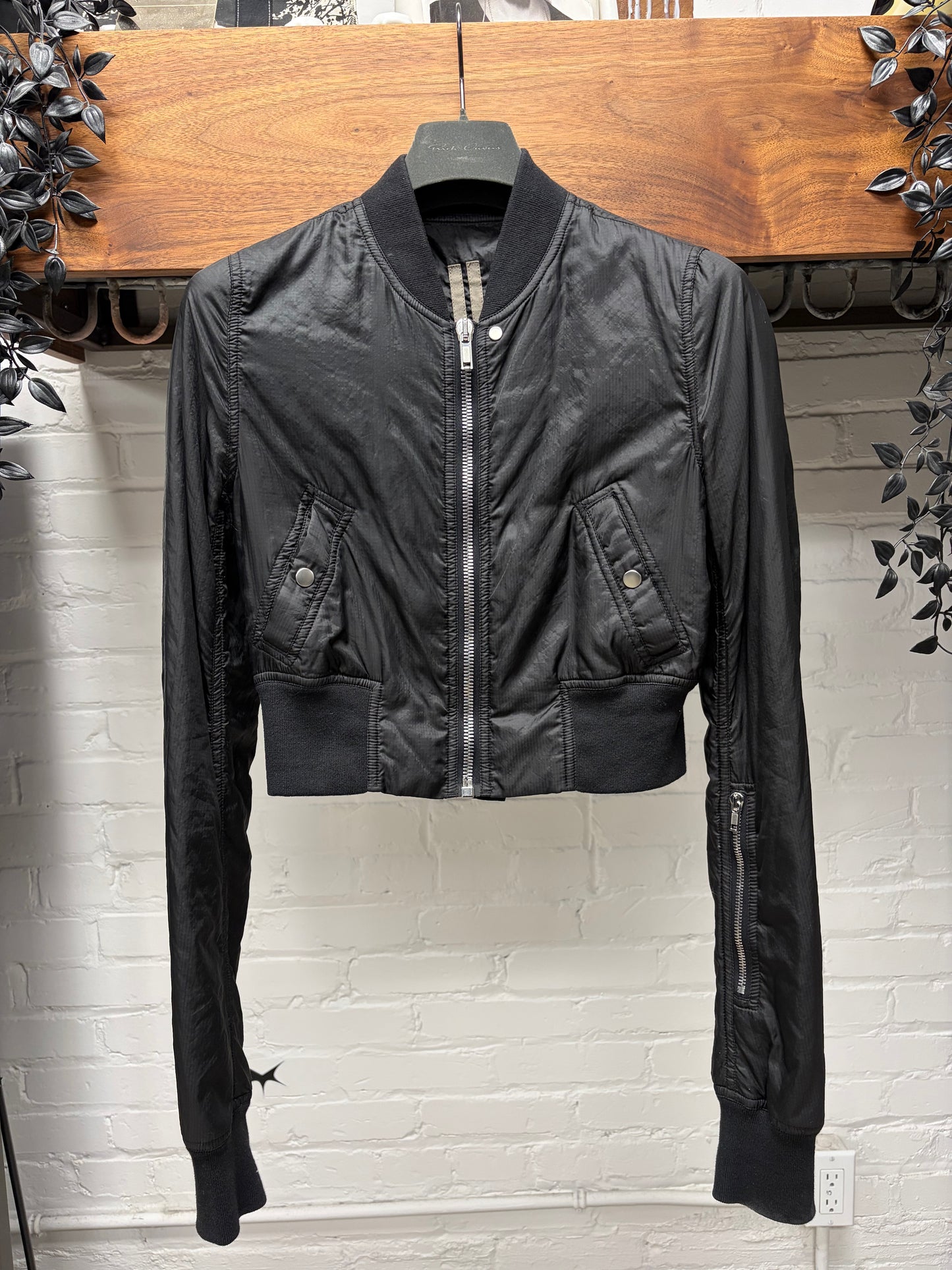 Rick Owens DRKSHDW Cropped Black Nylon Bomber Jacket