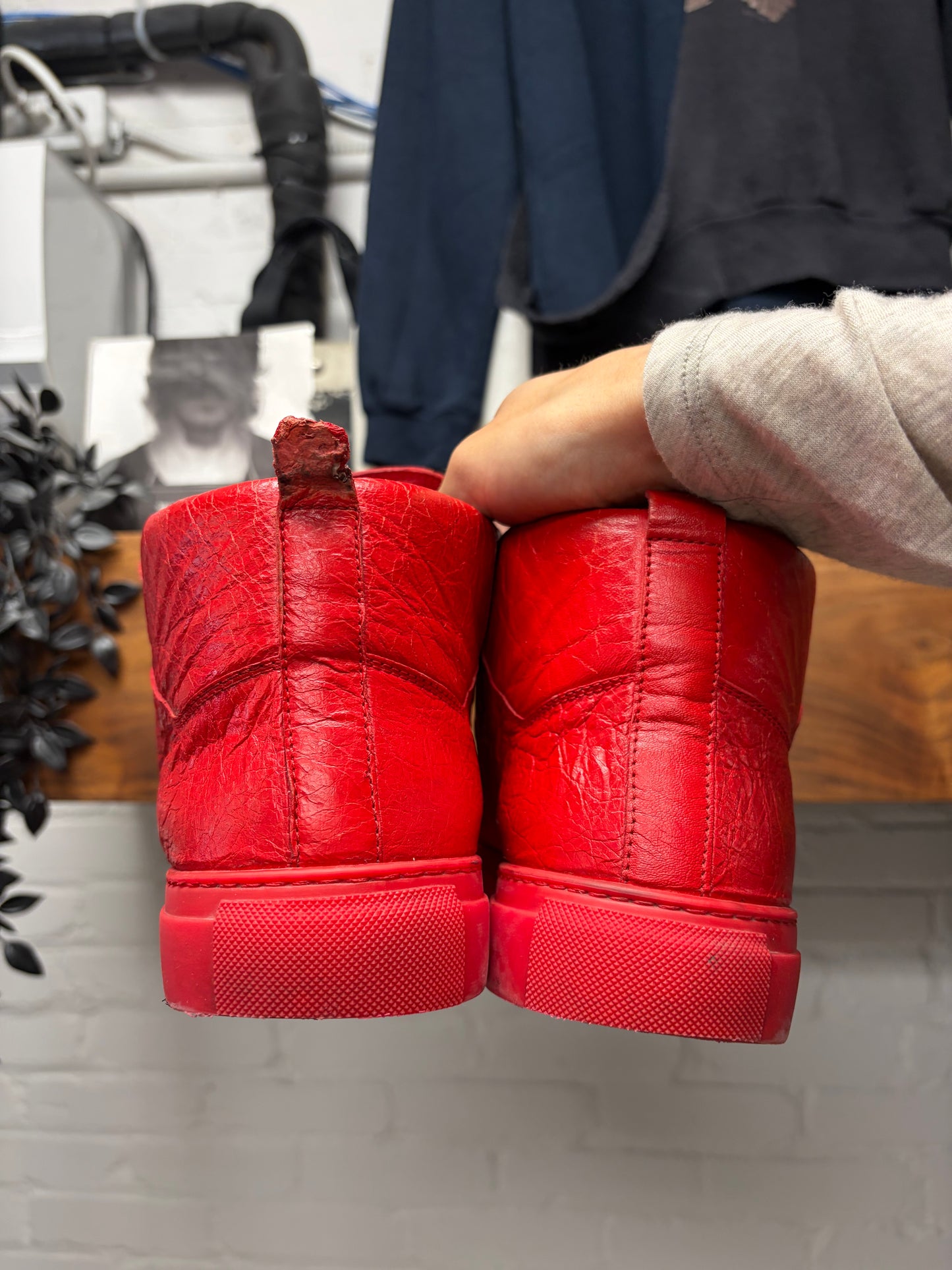 Balenciaga Red ‘Arena’ Calfskin Leather High Top Sneakers