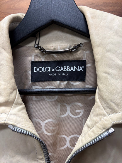 2000s Dolce & Gabbana Mainline Cream White Western Leather Jacket