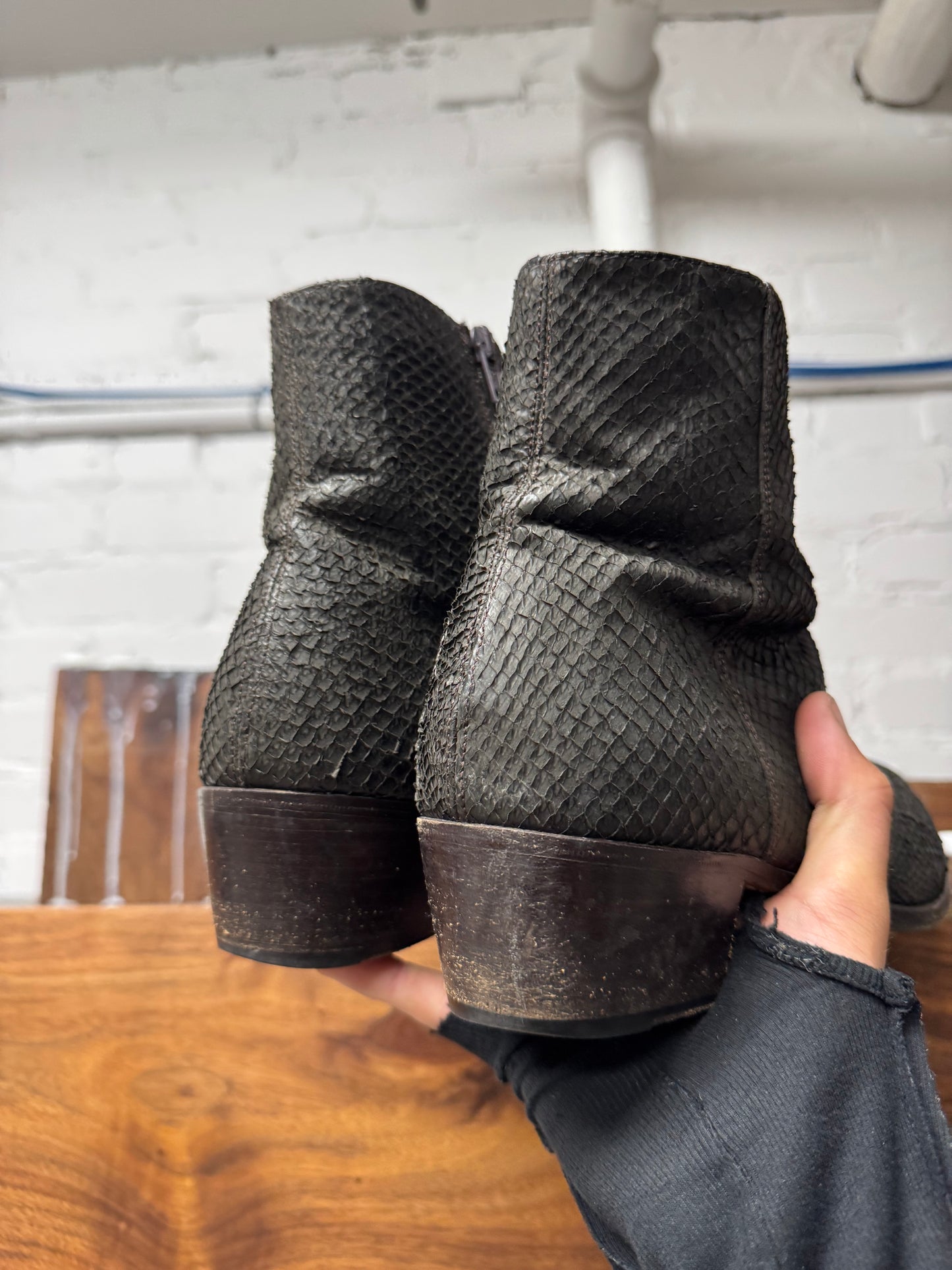 SS2002 Helmut Lang ‘Perch Skin’ Fish Leather Pointed Toe Boots.