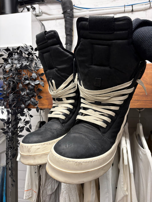 AW2024 Rick Owens ‘Mega Bumper’ Geobasket Black/Milk Leather High Top Sneakers