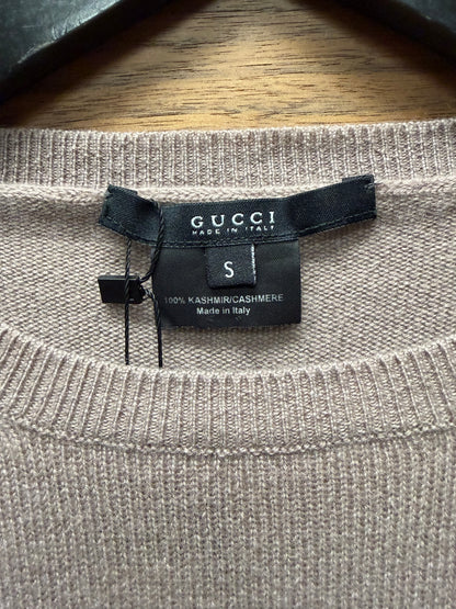 Gucci 100% Cashmere Taupe Crewneck Knit Sweater