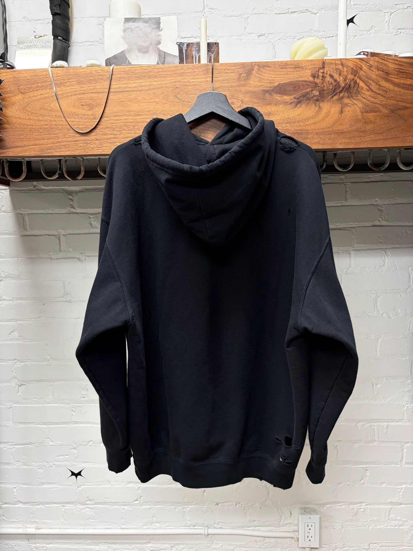 2021 Balenciaga Distressed Cotton ‘Paris’ Black/Orange Logo Hoodie