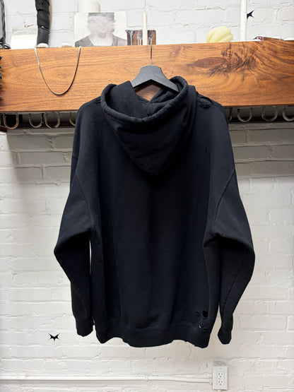 2021 Balenciaga Distressed Cotton ‘Paris’ Black/Orange Logo Hoodie