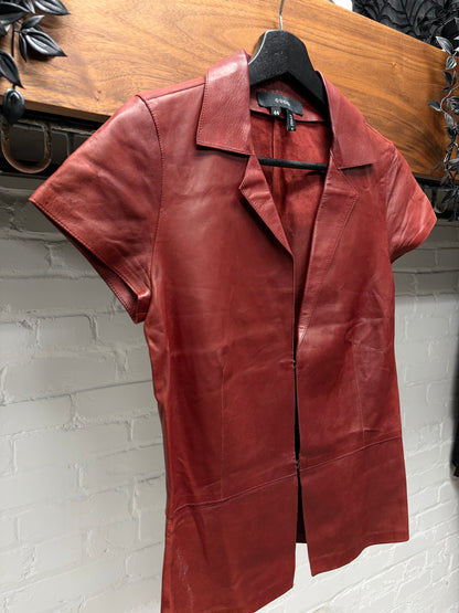 Vintage Gucci by Tom Ford ‘Hook n Eye’ Closure Red Lambskin Leather Shirt