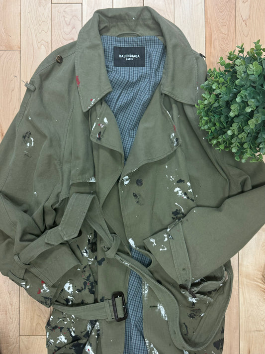 SS2022 Balenciaga ‘Artist’ Painted Military Canvas Trench Coat