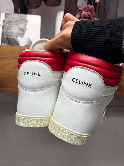 Celine 'Break' Cream/Red Mid Top
Leather Court Sneakers