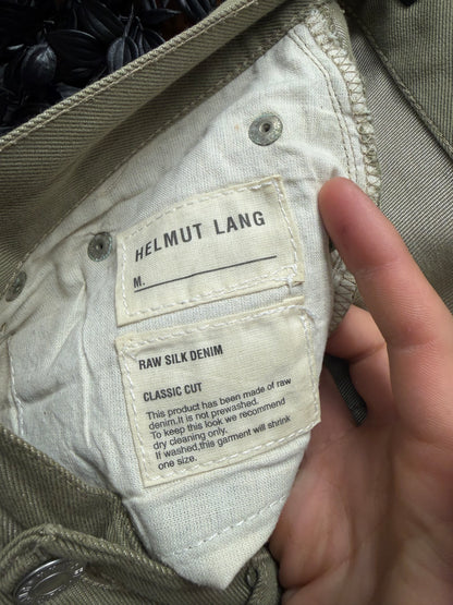 Vintage Helmut Lang ‘Raw Silk Denim’ Olive Bootcut Jeans
