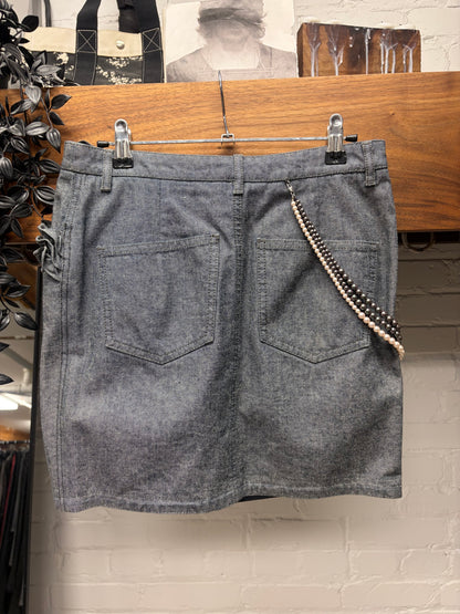 SS2002 Chanel Cruise Pearl ‘Wallet Chain’ Denim Embellished Midi Skirt