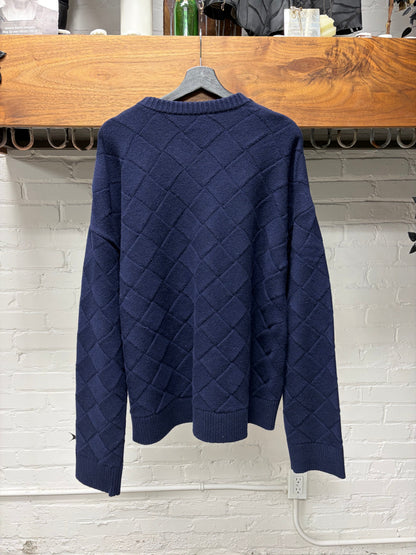 Bottega Veneta 'Intrecciato' Woven Navy Blue Wool Knit Sweater