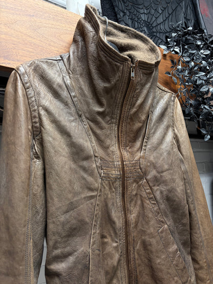 Rick Owens ‘Dust’ Brown Leather ‘Exploder’ O&M Era High Neck Jacket
