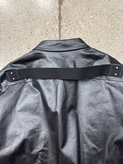 AW2022 Rick Owens ‘Strobe’ Waxed Black Jumbo ‘Fog Pocket’ Work Jacket