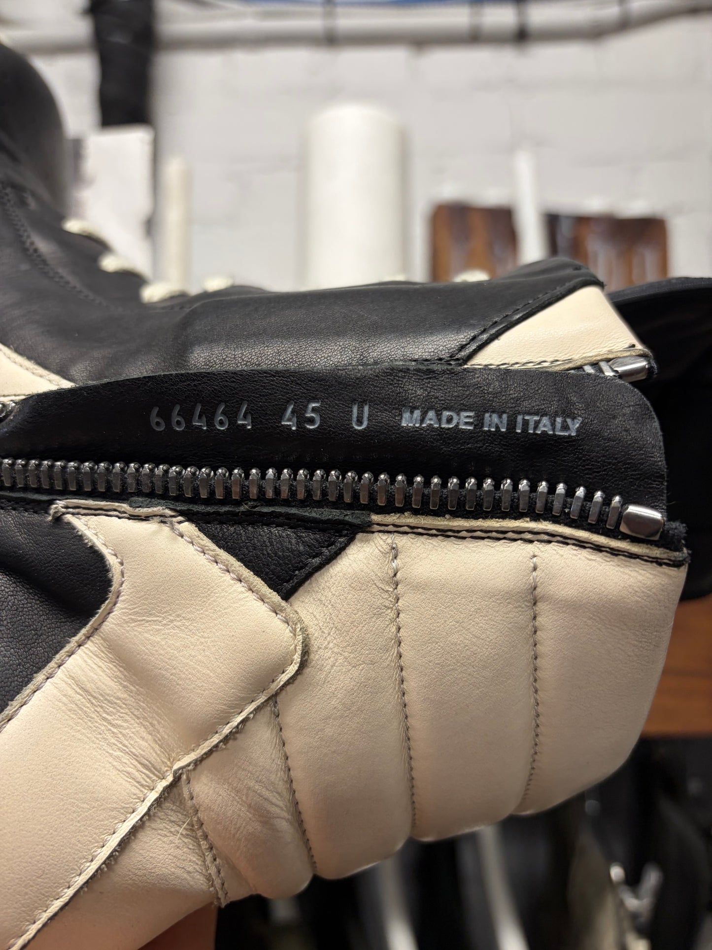 Rick Owens Black/Milk Leather ‘Geobasket’ High Top Sneakers