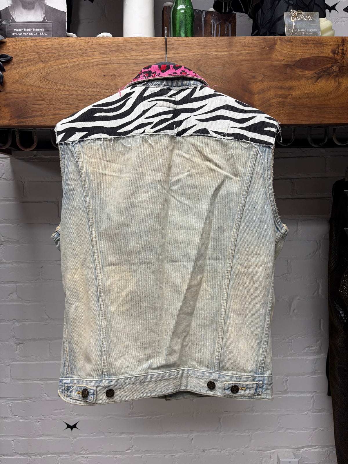 SS2016 Saint Laurent by Hedi Slimane ‘Surf Sound’ Leopard/Zebra Print Reworked Punk Denim Cutoff Sleeve Vest