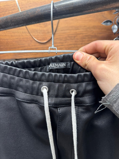 Balmain Pleated Black/White Leather Panelled Biker Pants