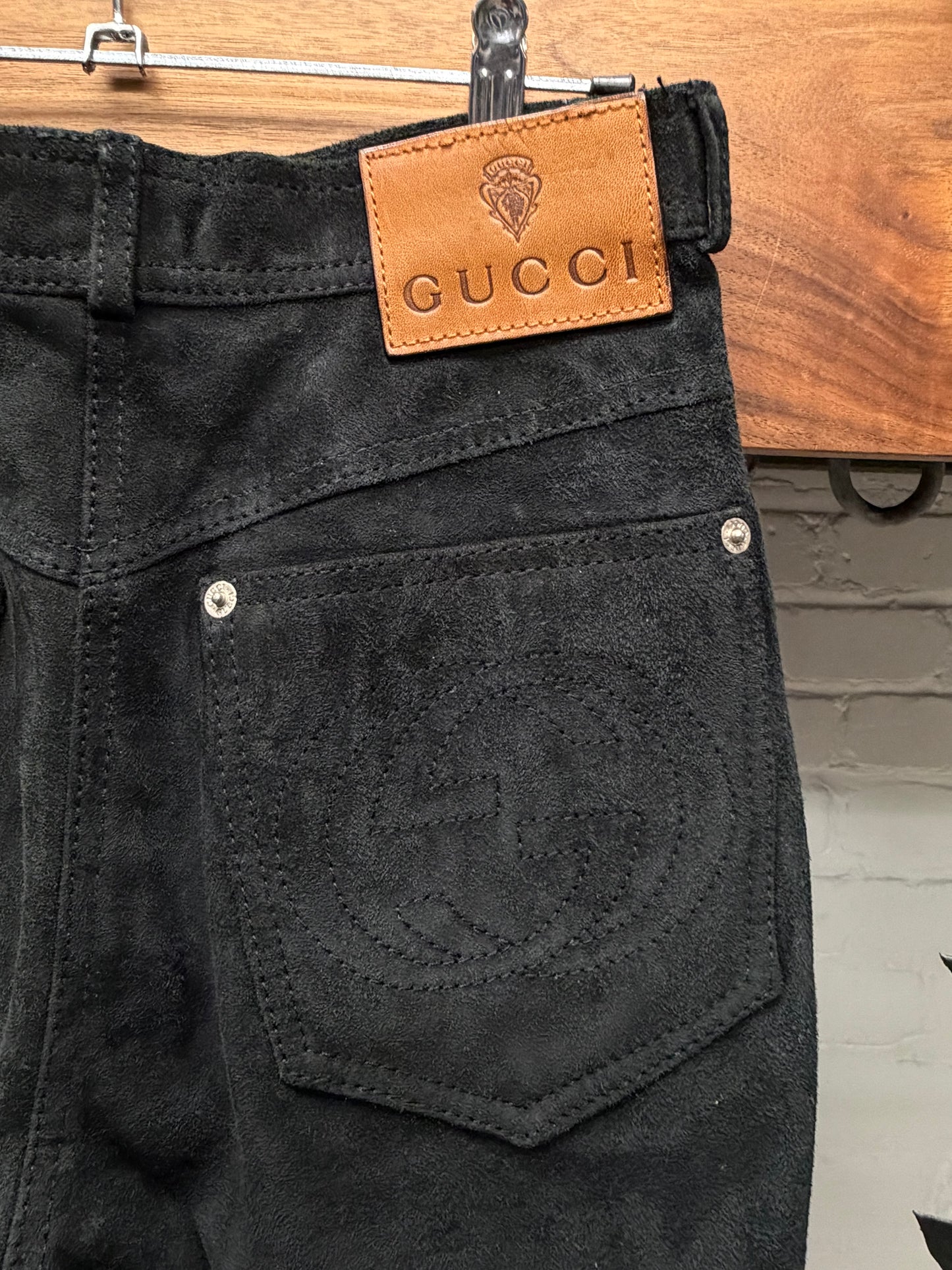 AW1995 Gucci by Tom Ford Black Suede Slim Cut Leather Pants
