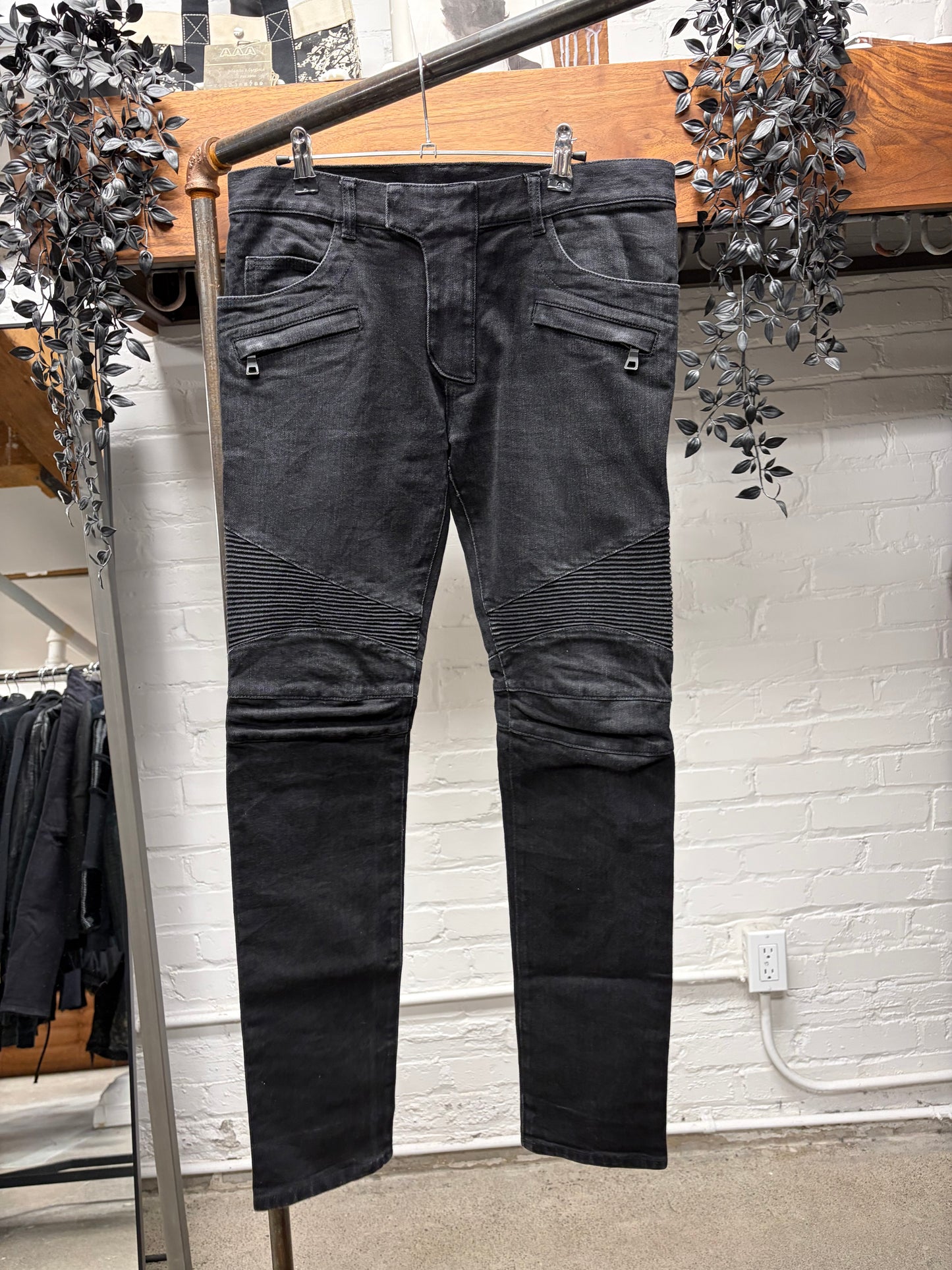 Balmain Classic Black Biker Skinny Jeans