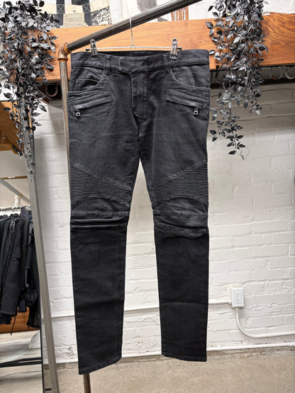 Balmain Classic Black Biker Skinny Jeans