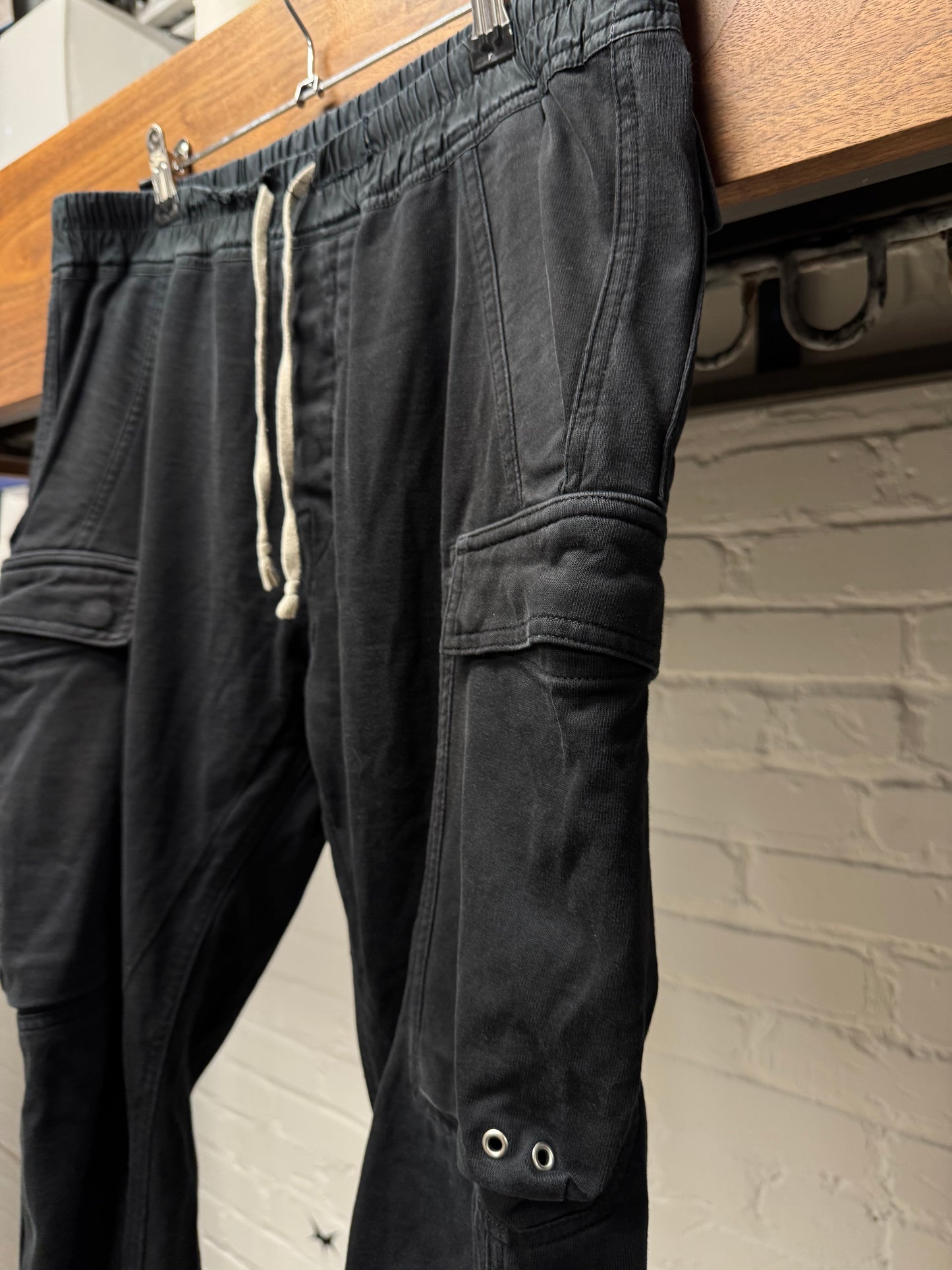 SS2019 Rick Owens ‘Babel’ Black Drawstring Sweatpant Cargo Joggers