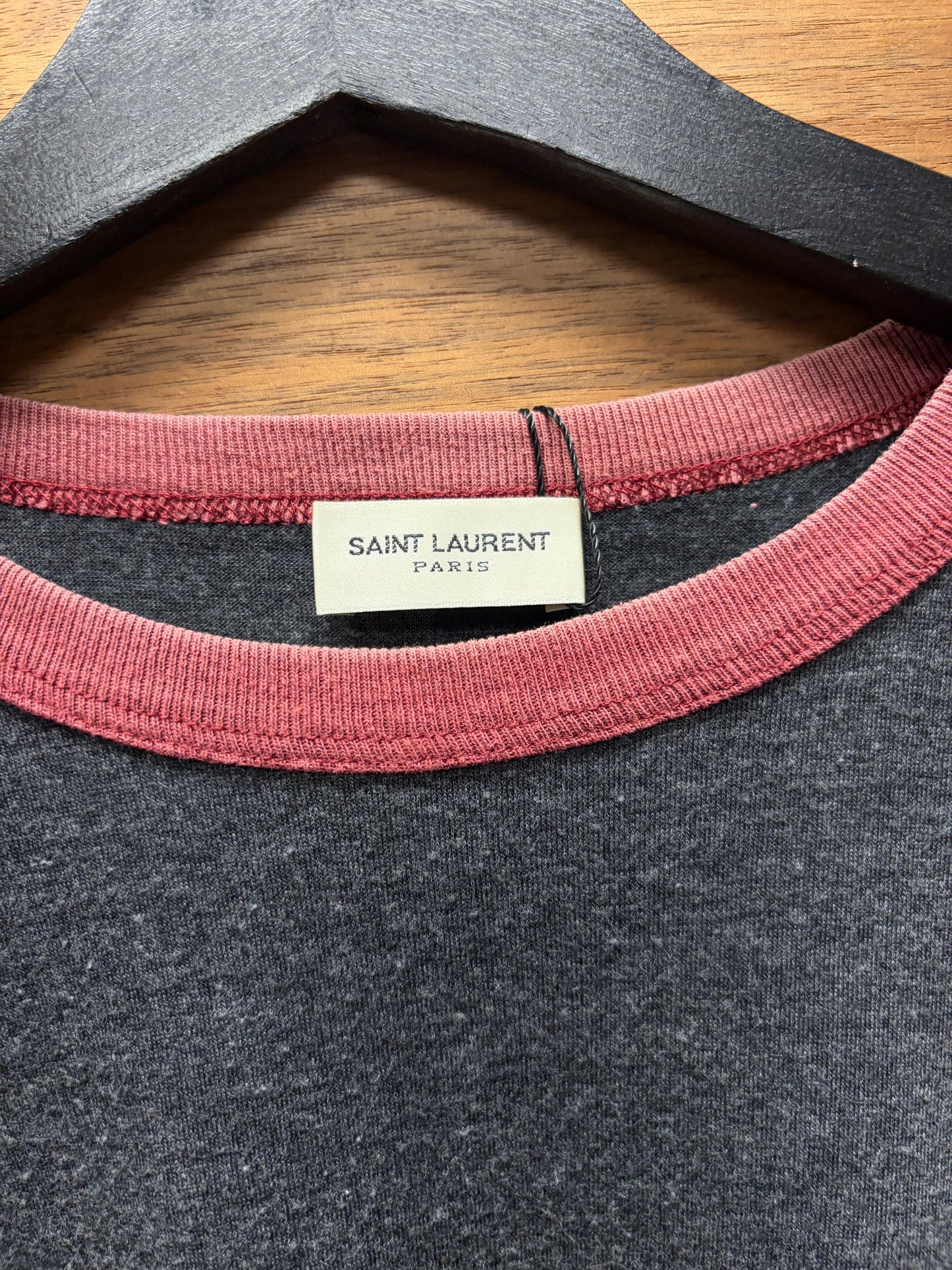 2017 Saint Laurent Grey/Red ‘YSL University’ Ringer Retro Inspired T-Shirt