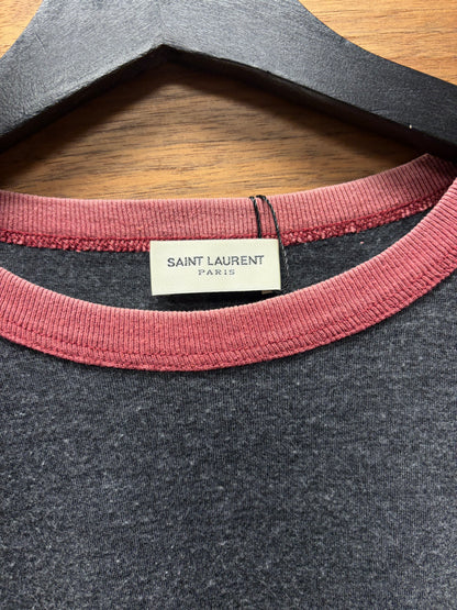 2017 Saint Laurent Grey/Red ‘YSL University’ Ringer Retro Inspired T-Shirt