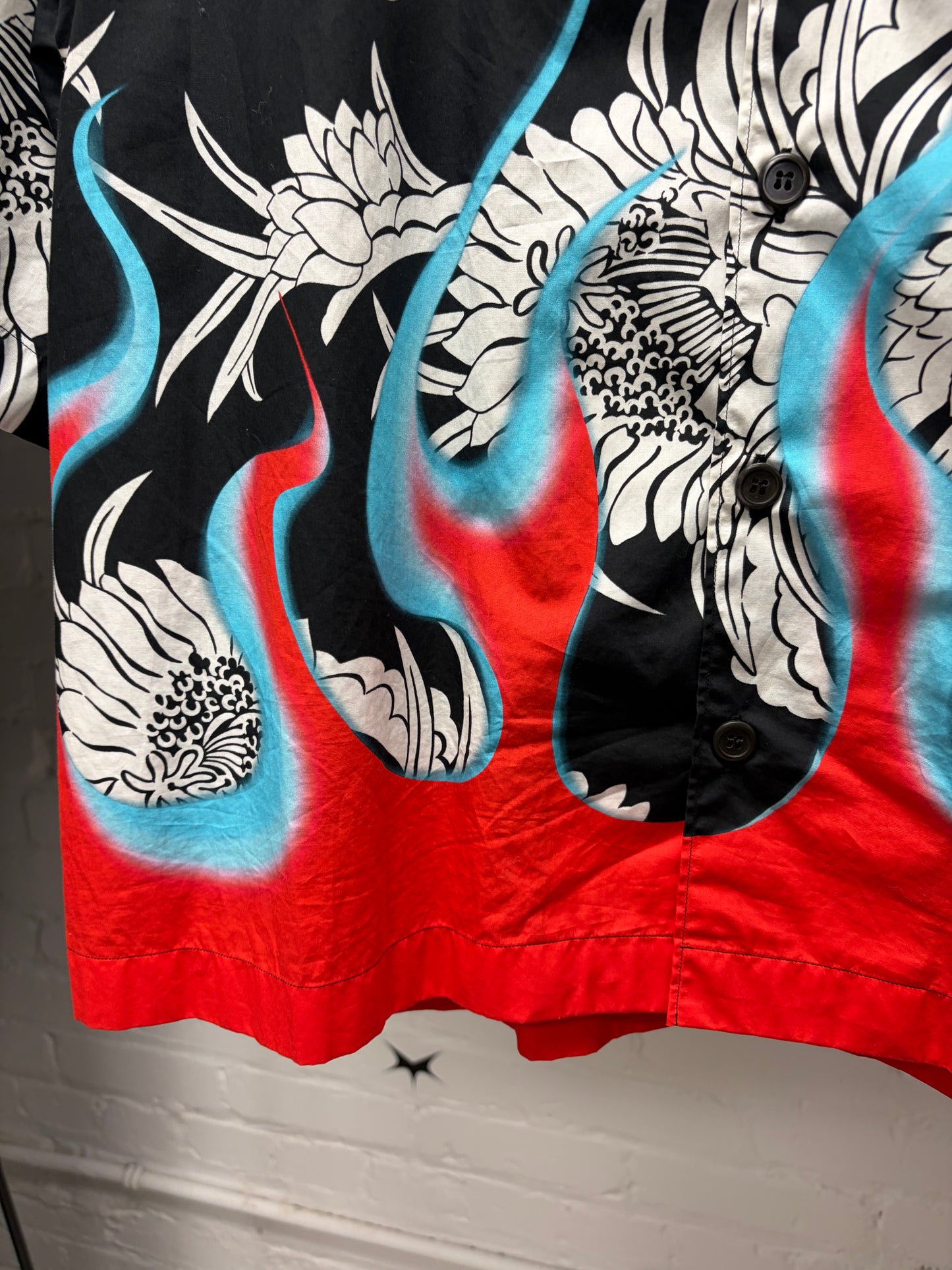 Prada Flame Camp Collar Short Sleeve Shirt