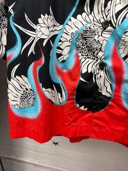 Prada Flame Camp Collar Short Sleeve Shirt