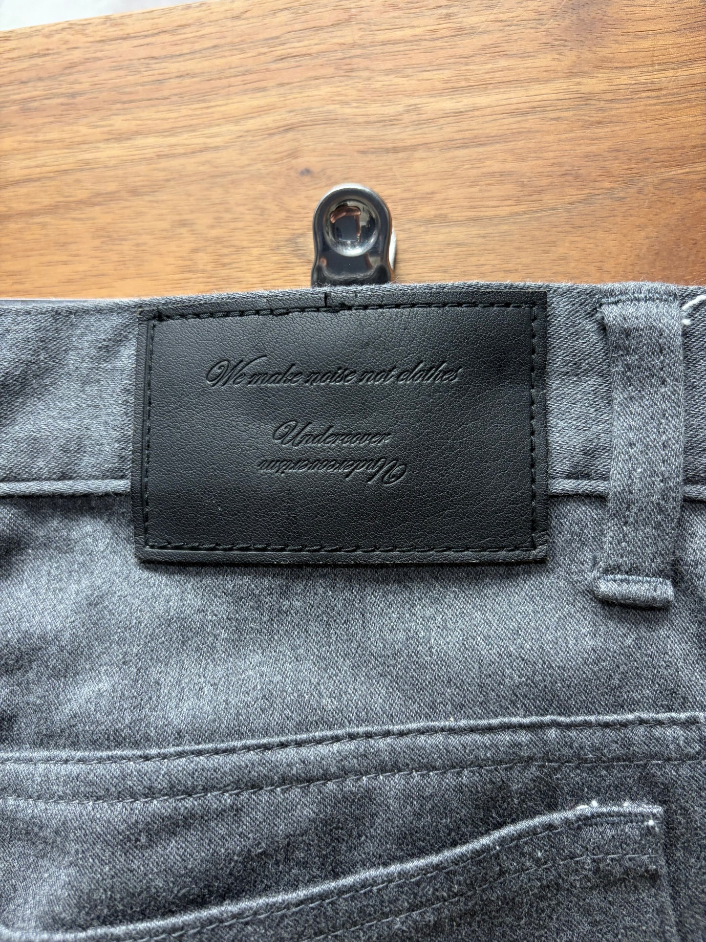 SS2014 Undercover ‘God Dog’ Embroidered Text Grey Skinny Jeans