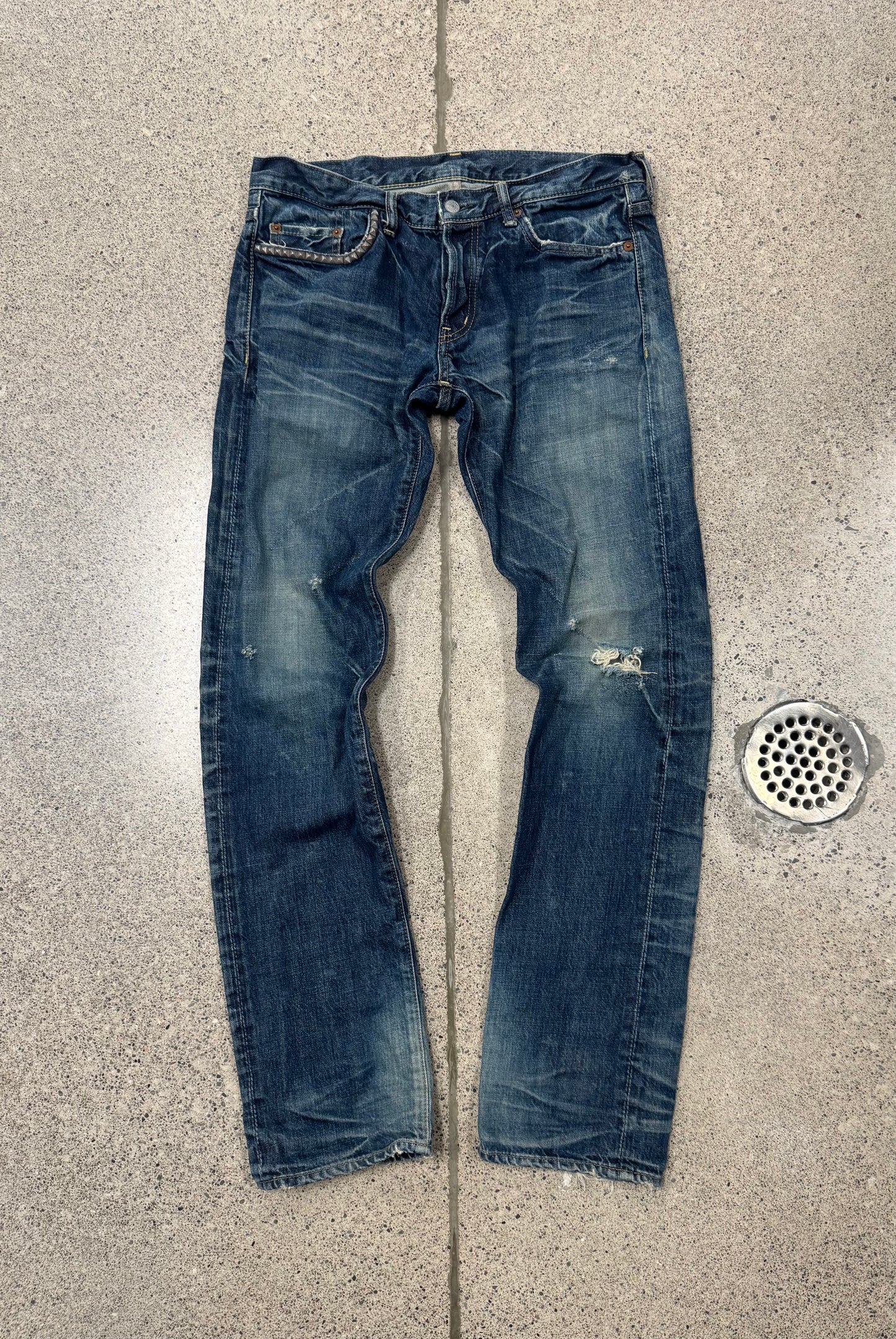 2000s Hysteric Glamour Studded Raw Blue Bootcut Denim