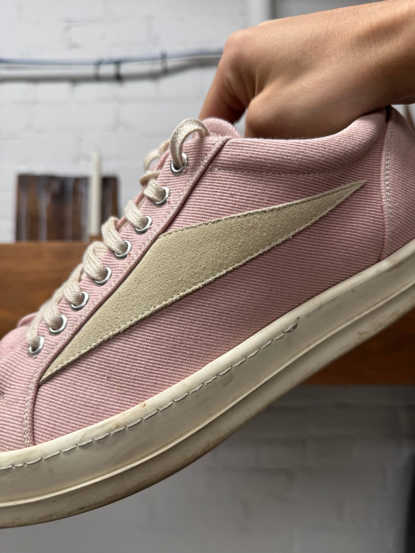 SS2023 Rick Owens Pink Canvas ‘Vans’ High Top Sneakers