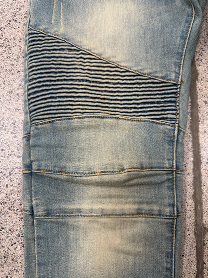 Balmain Light Wash Blue Biker Denim