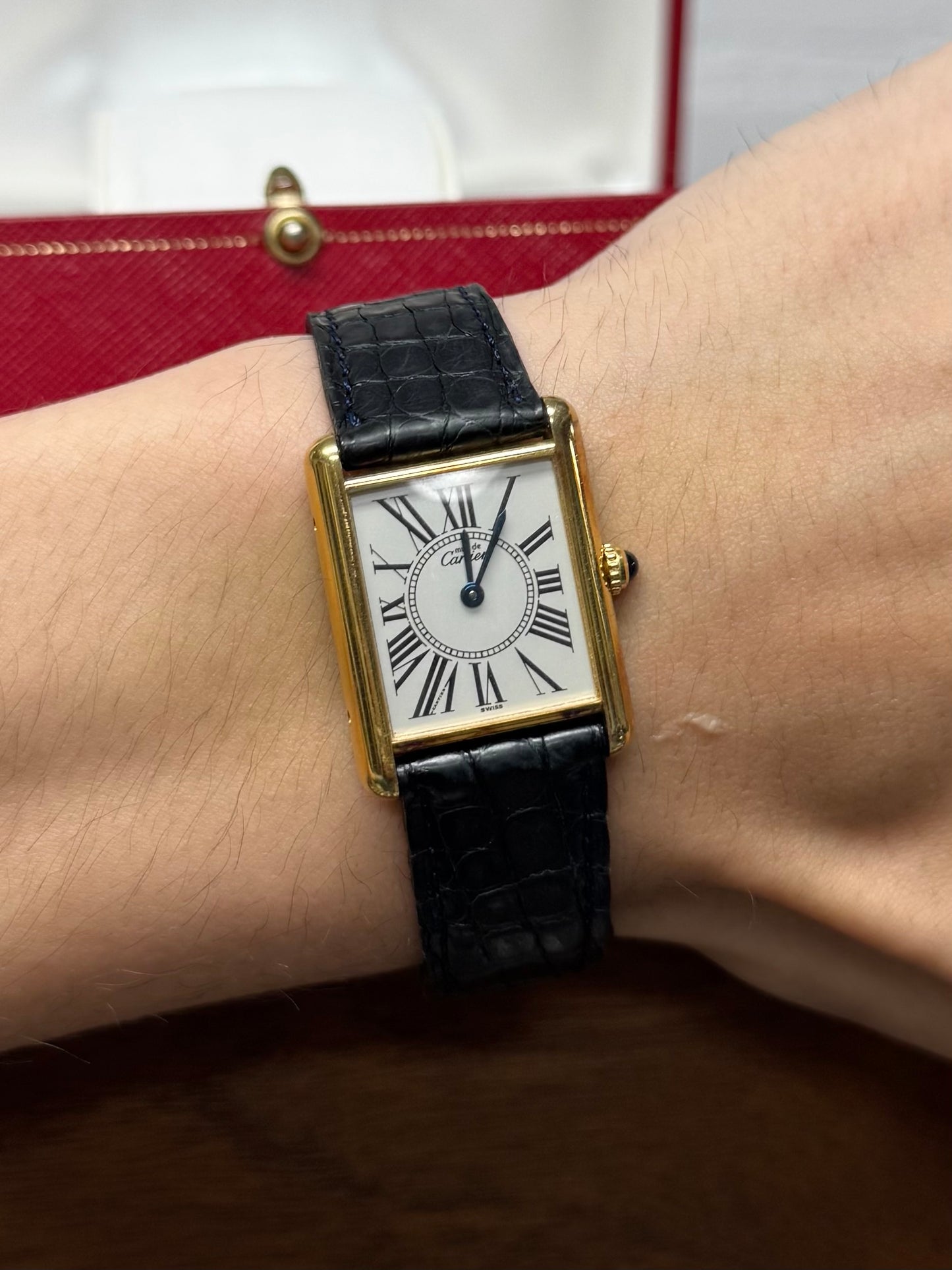Vintage Cartier ‘Tank’ Vermeil 1613 With Genuine Crocodile Leather Band