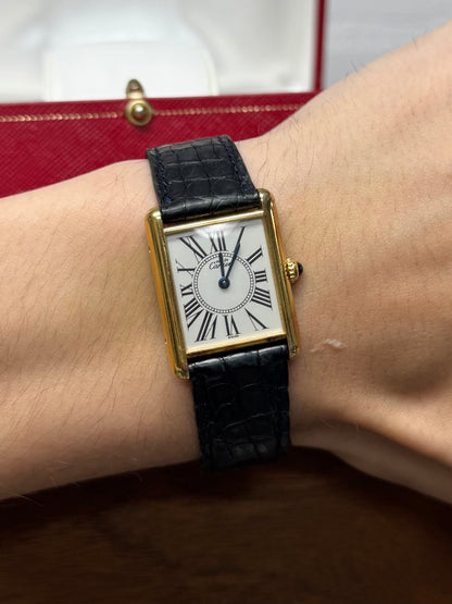 Vintage Cartier ‘Tank’ Vermeil 1613 With Genuine Crocodile Leather Band