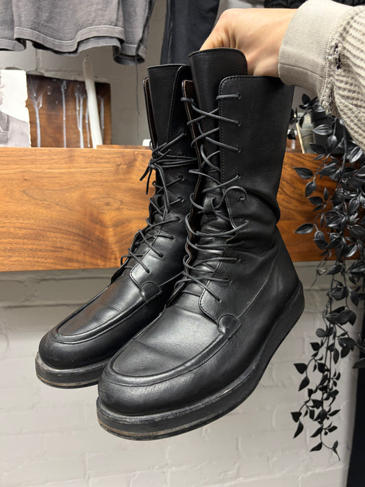 The Row ‘Patty’ Black Calfskin Leather Lace-Up Combat Boots