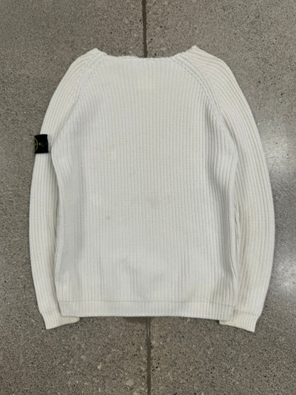 2000s Stone Island Cream White Badge Logo Knit Sweater