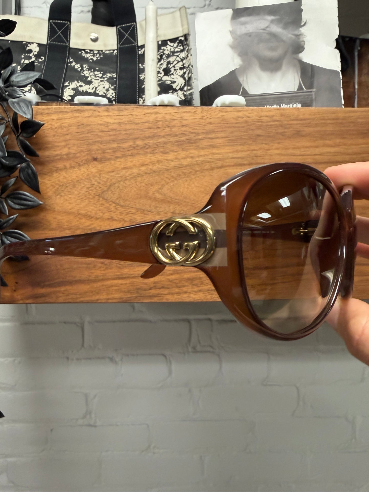 Gucci Brown Tinted GG Interlock Logo Rounded Sunglasses