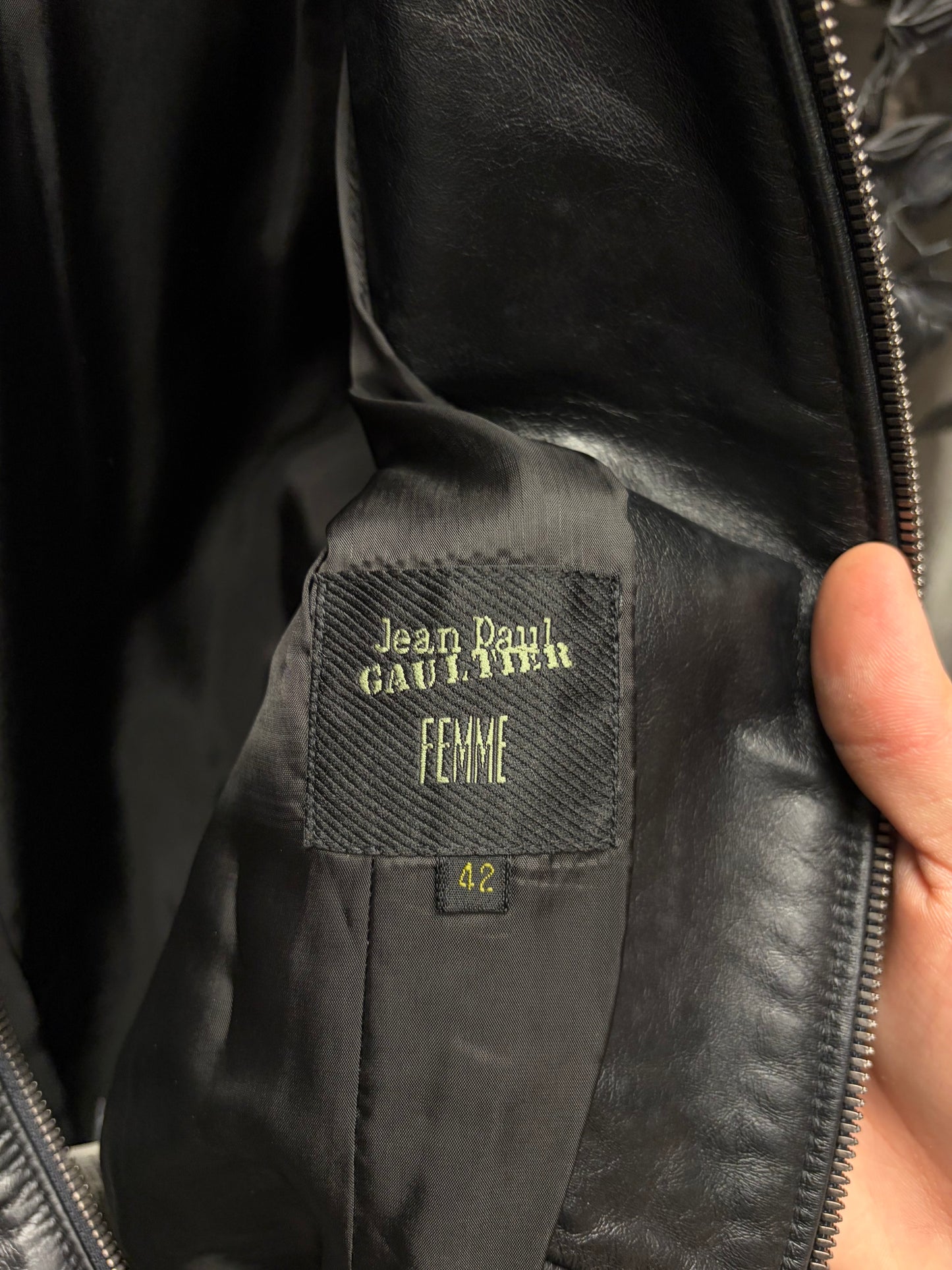 Vintage Jean Paul Gaultier Black Calfskin Leather Jacket with Suede Seam Trim