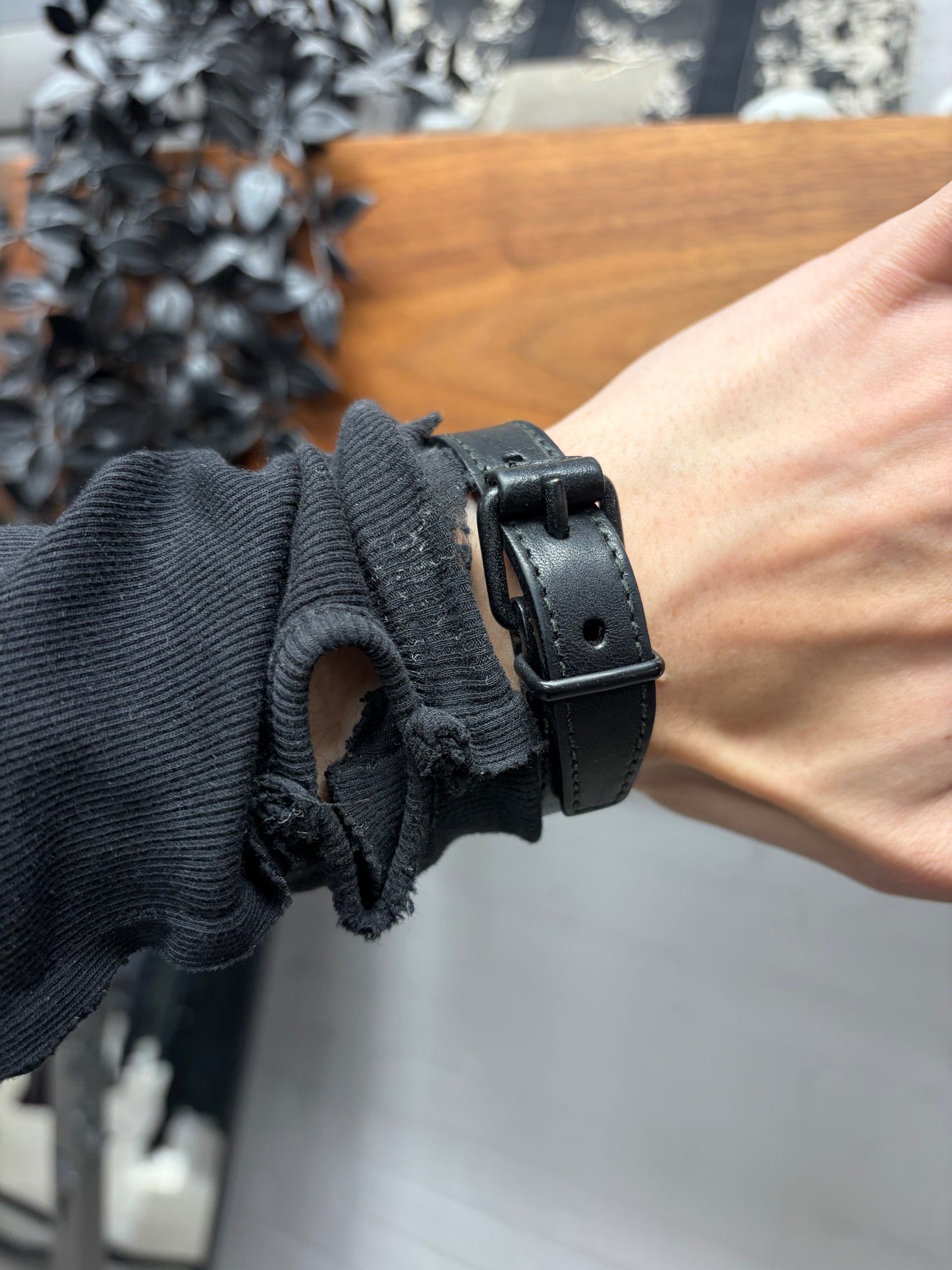 Balenciaga ‘Agneau’ Single Strap Black Calfskin Leather Bracelet