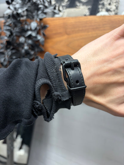 Balenciaga ‘Agneau’ Single Strap Black Calfskin Leather Bracelet