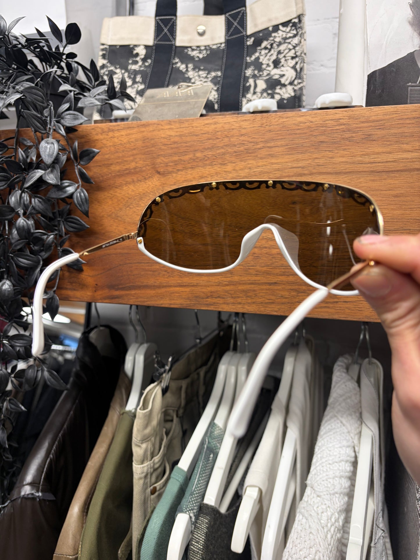 2000s Dior ‘2501’ White/Gold Full Shield Sunglasses