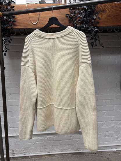 Acne Studios ‘Njal’ Heavy Wool Ribbed Cream White Sweater