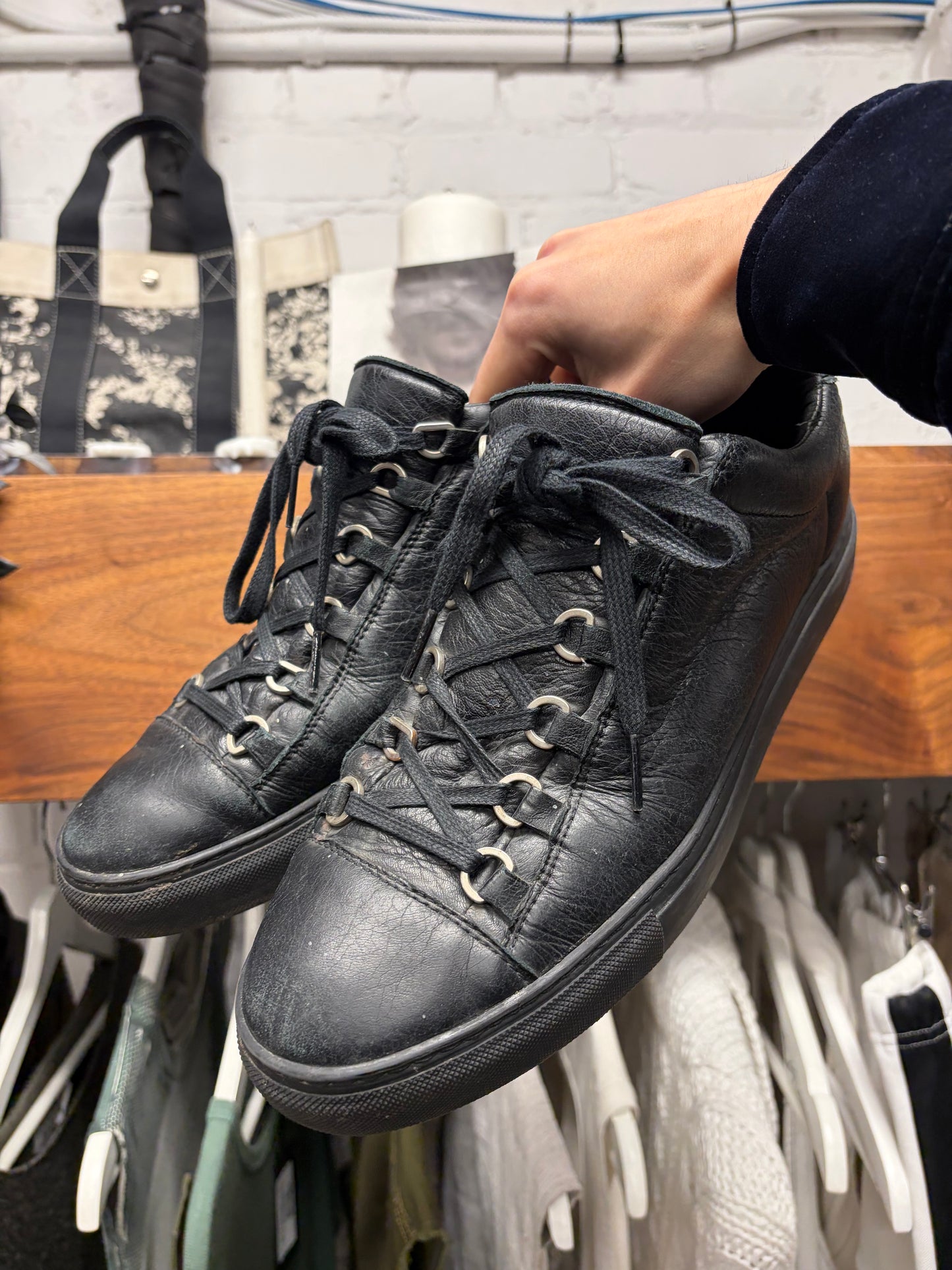2016 Balenciaga by Demna Gvasalia ‘Arena’ Black Low Top Leather Sneakers